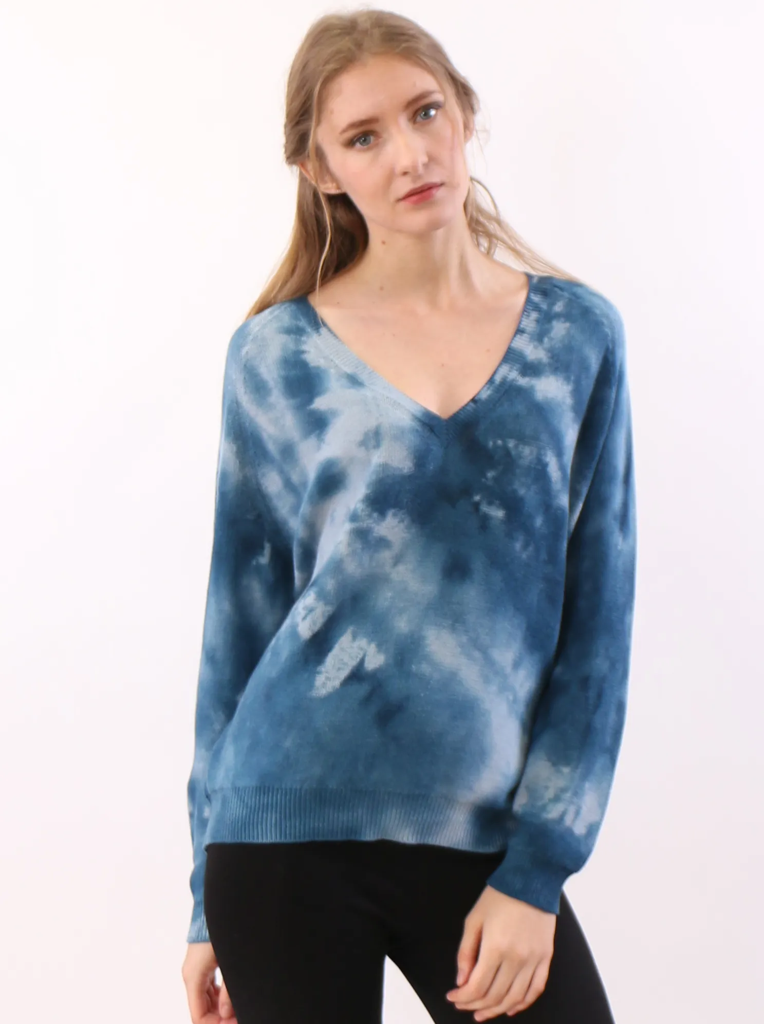 Hand Dyed V neck Sweater in Cotton