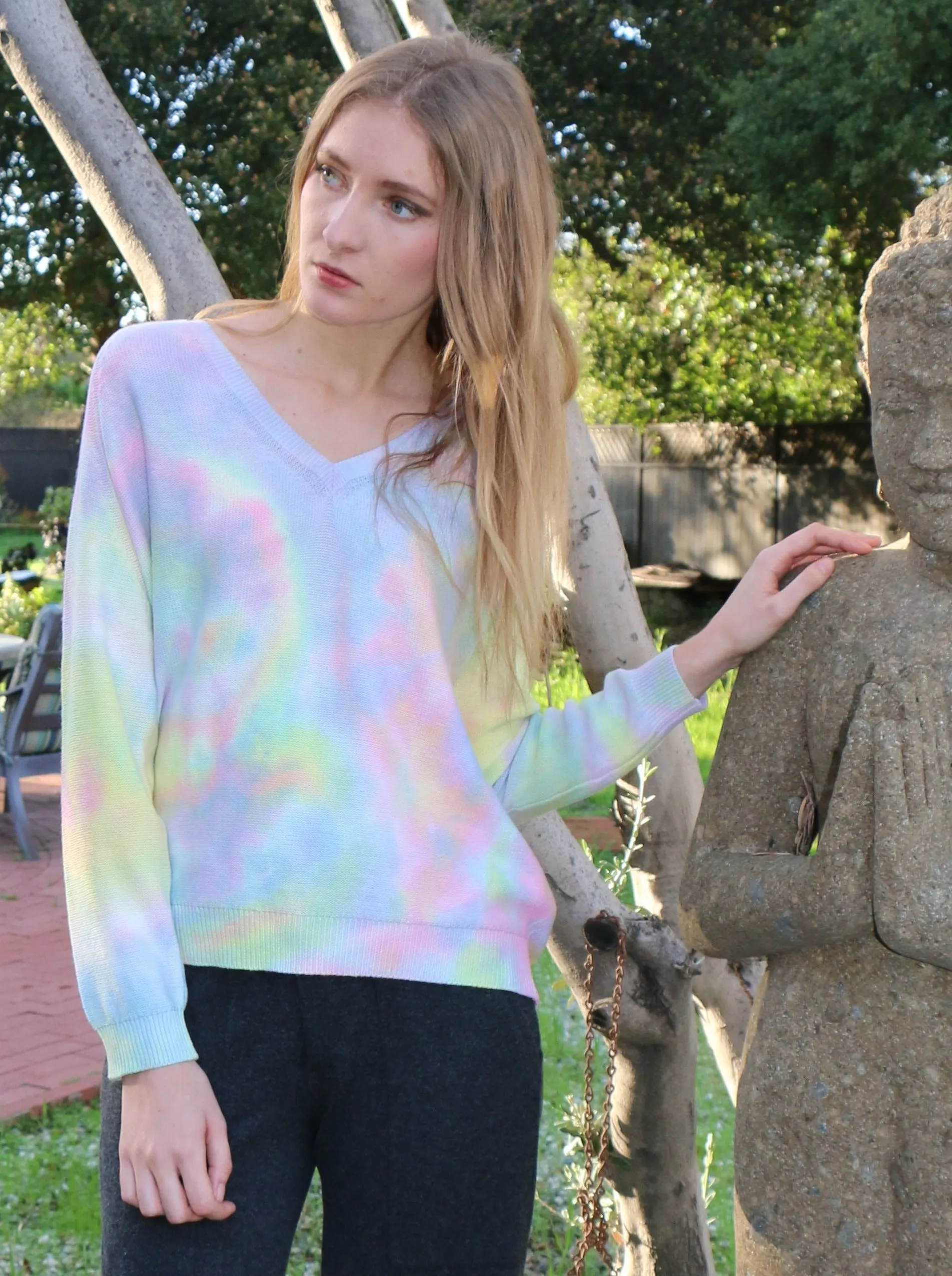 Hand Dyed V neck Sweater in Cotton