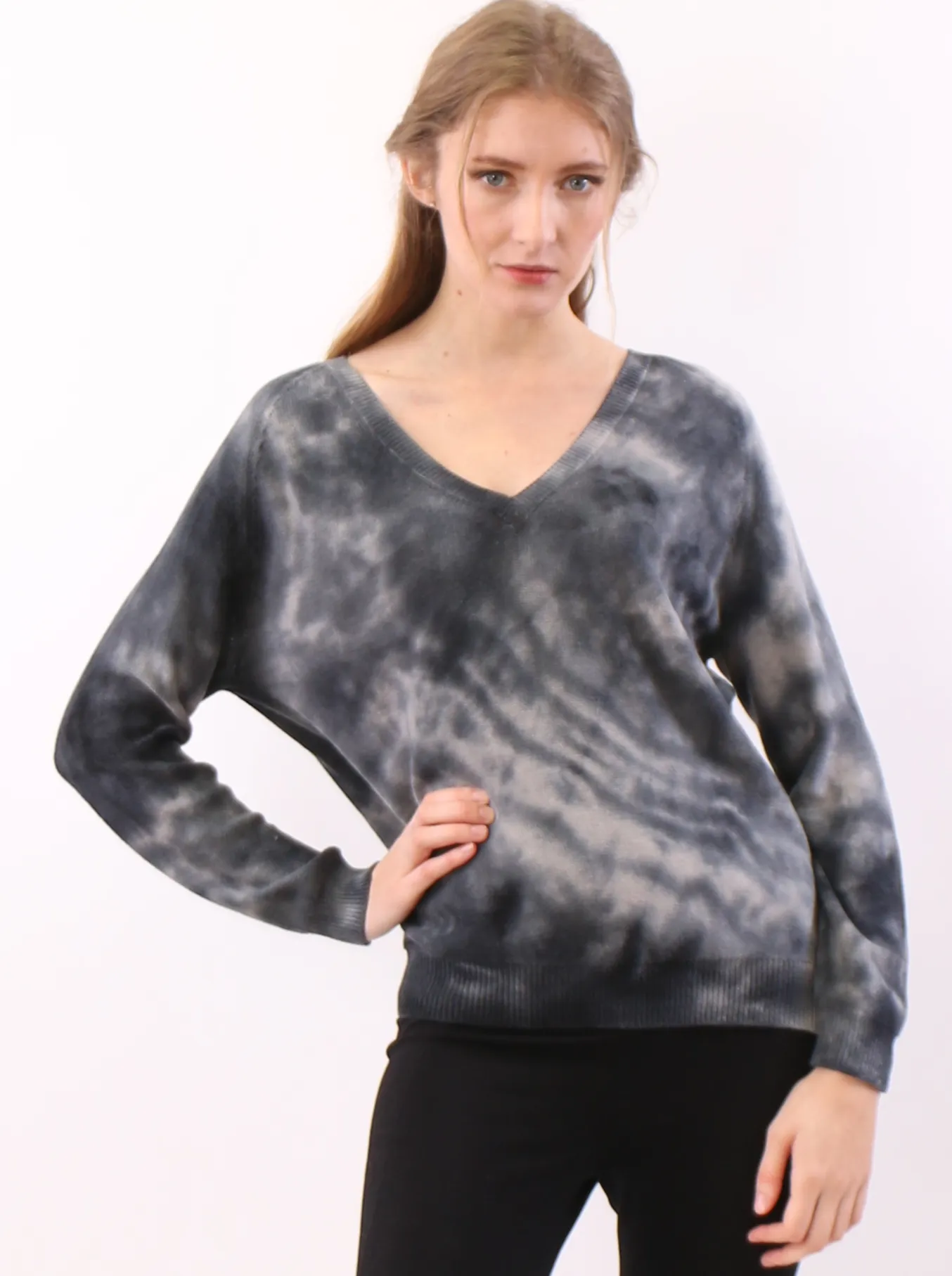 Hand Dyed V neck Sweater in Cotton