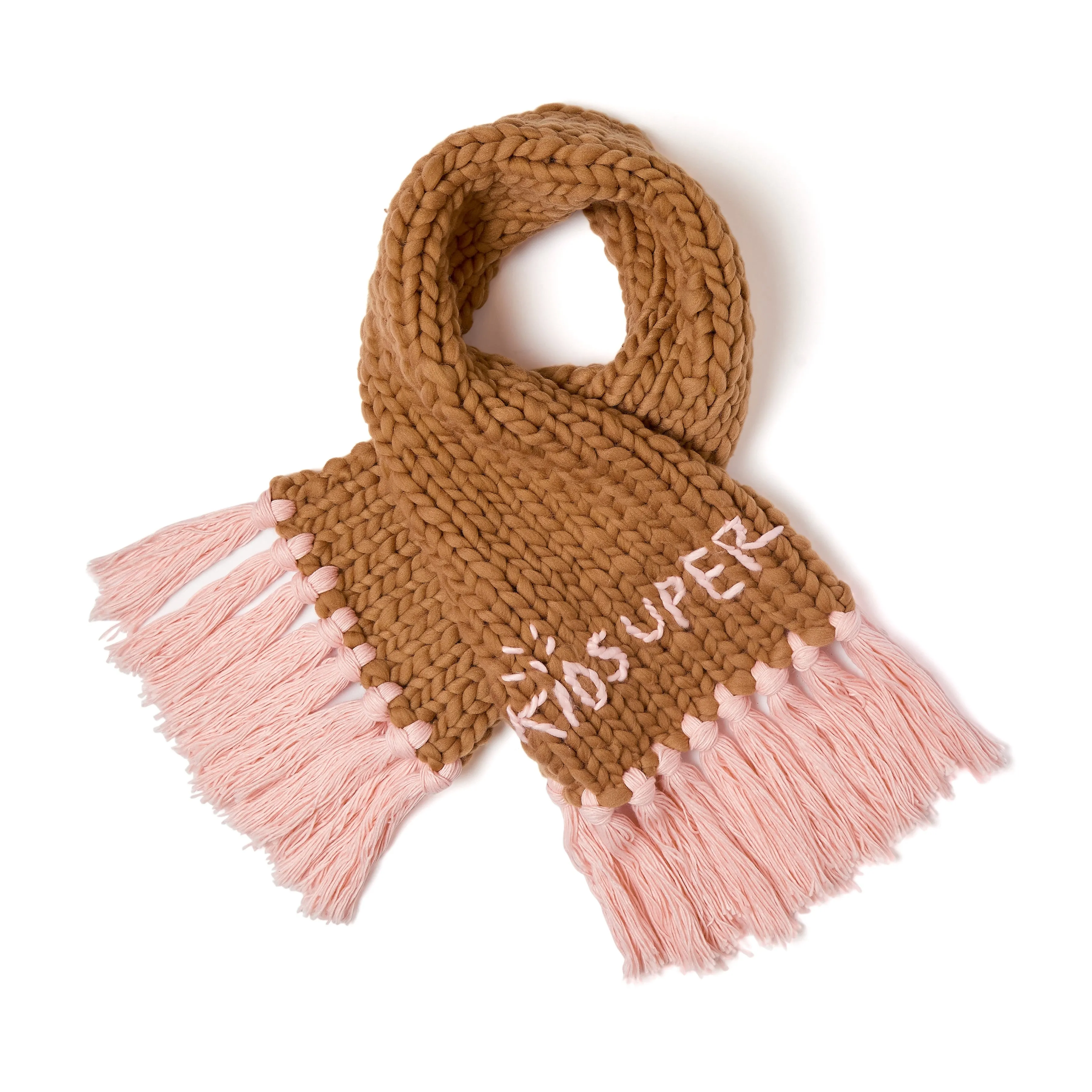 Hand Knit Chunky Scarf [Light Brown]