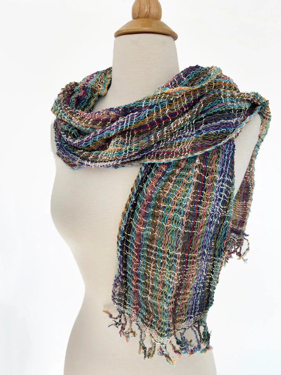 Handwoven Open Weave Cotton Scarf - Multicolor Black