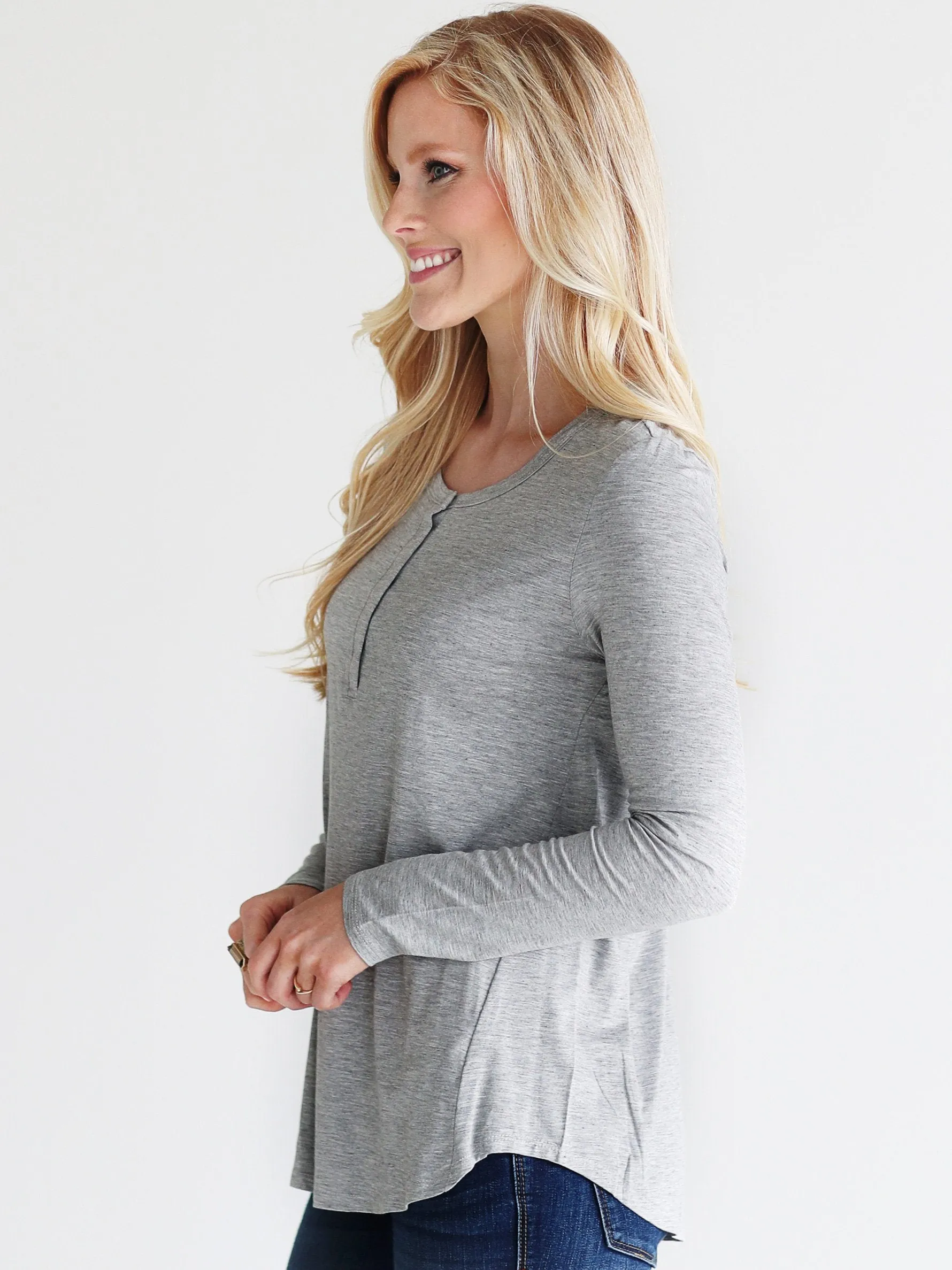 Heather Gray DLMN Long Sleeve Henley Top