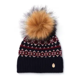 Holland Cooper Jennifer Fairisle Ladies Bobble Hat - Ink Navy