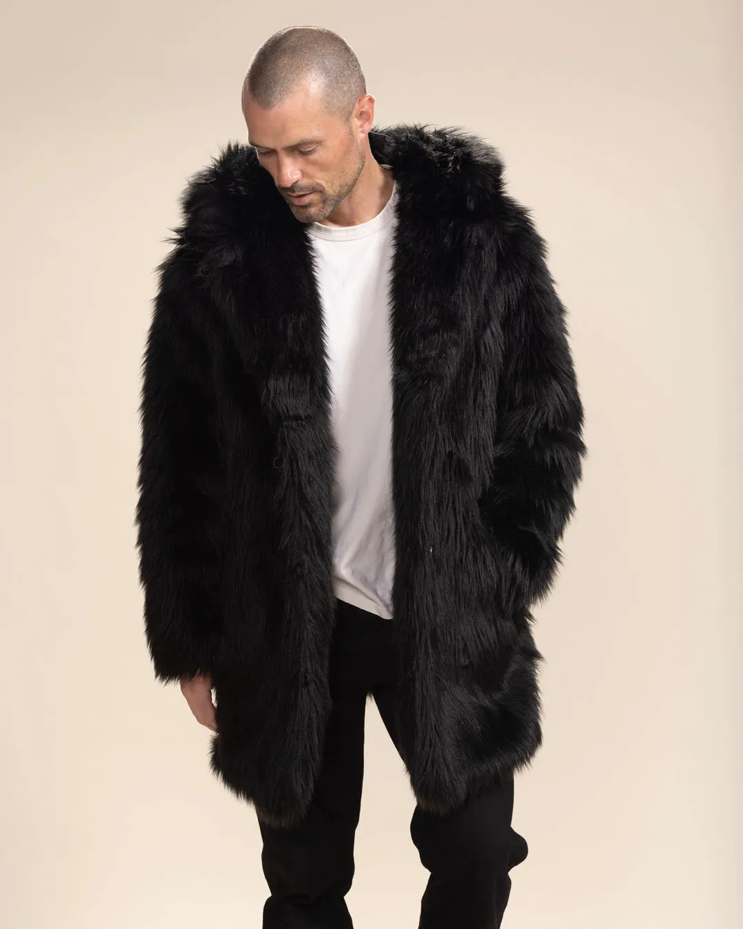 Hooded Men's Faux Fur Coat | Black Wolf