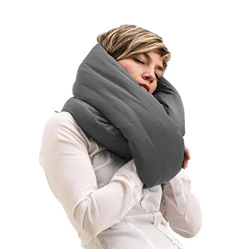 Huzi Infinity Pillow - Home Travel Soft Neck Scarf Support Sleep (Grey)