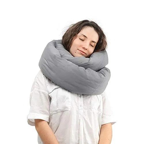 Huzi Infinity Pillow - Home Travel Soft Neck Scarf Support Sleep (Grey)