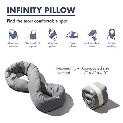 Huzi Infinity Pillow - Home Travel Soft Neck Scarf Support Sleep (Grey)