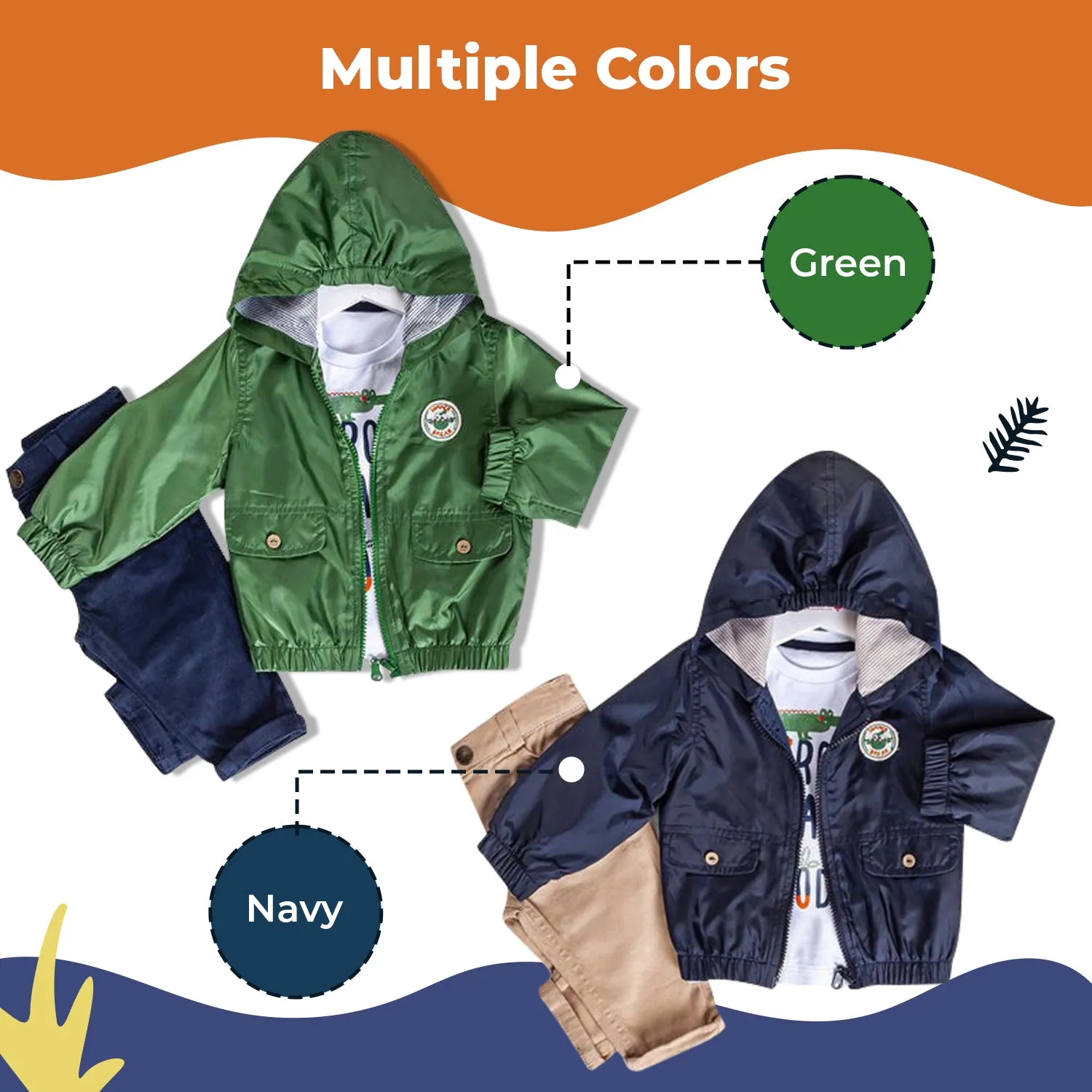 Infant and Toddler Hoodie Windbreaker 3-Piece Casual Wear - Great for Warm Weather