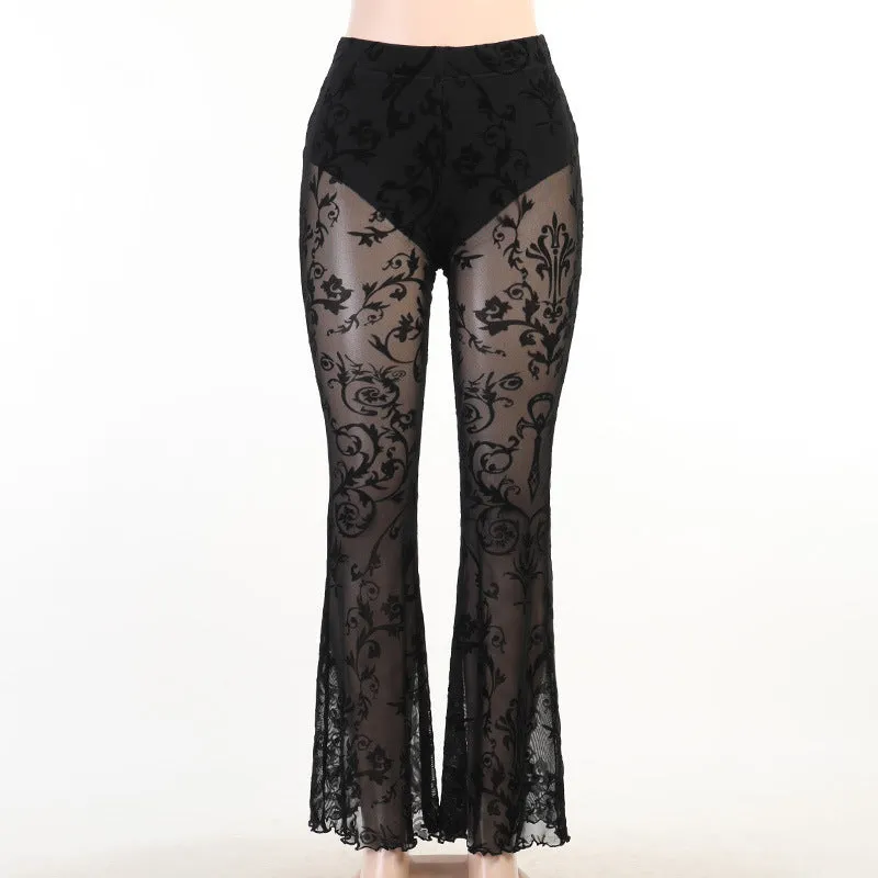 Instashop Gothic Lace Bohemian bell-bottoms tanning casual long legs pants flared ends street hipster