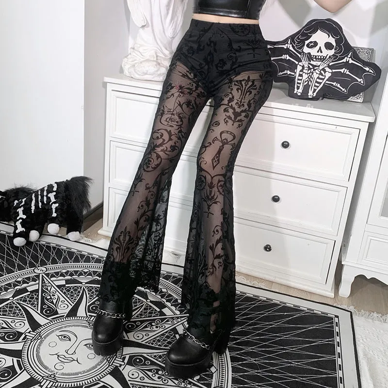 Instashop Gothic Lace Bohemian bell-bottoms tanning casual long legs pants flared ends street hipster