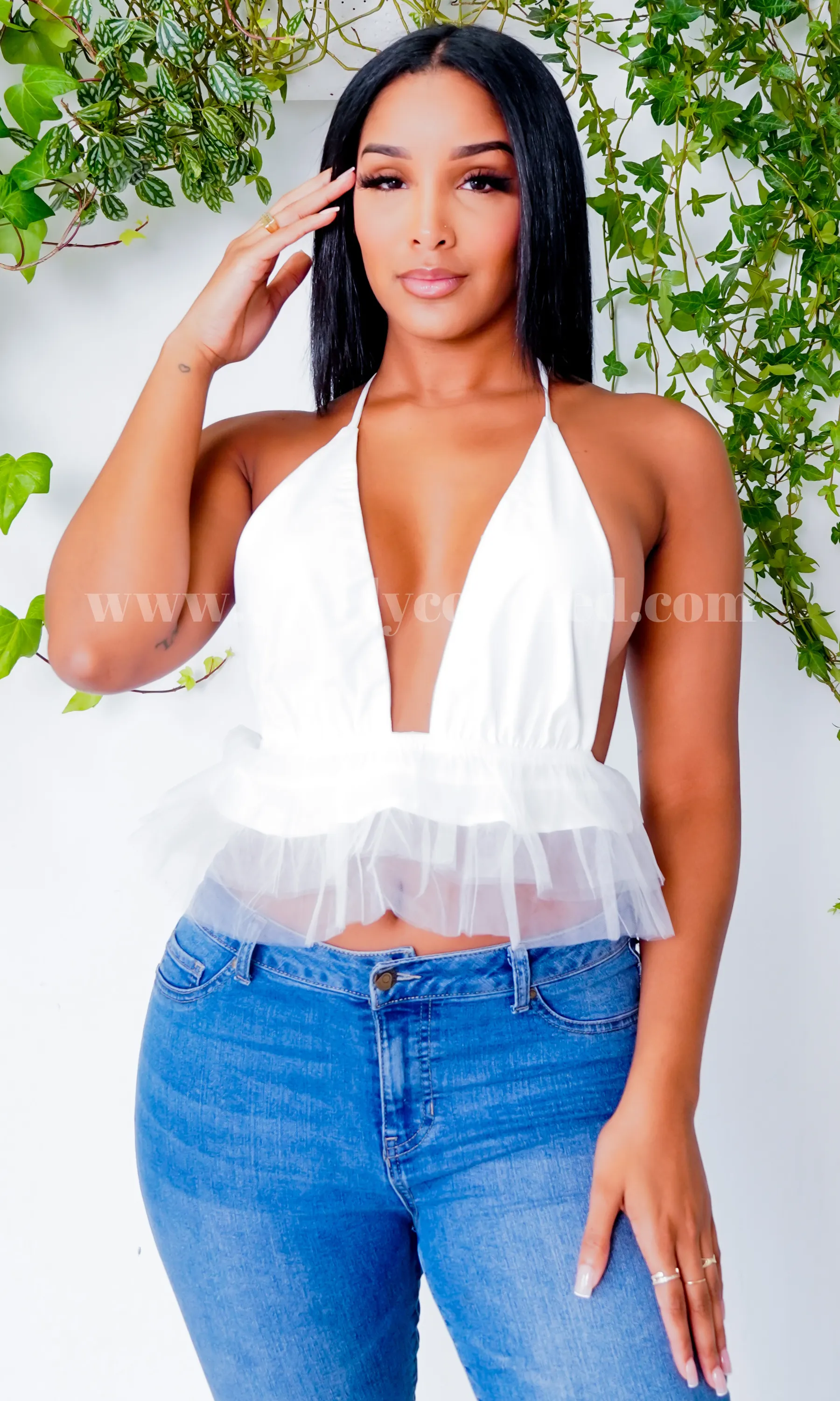 Jennifer Ruffle Halter Top - Ivory FINAL SALE