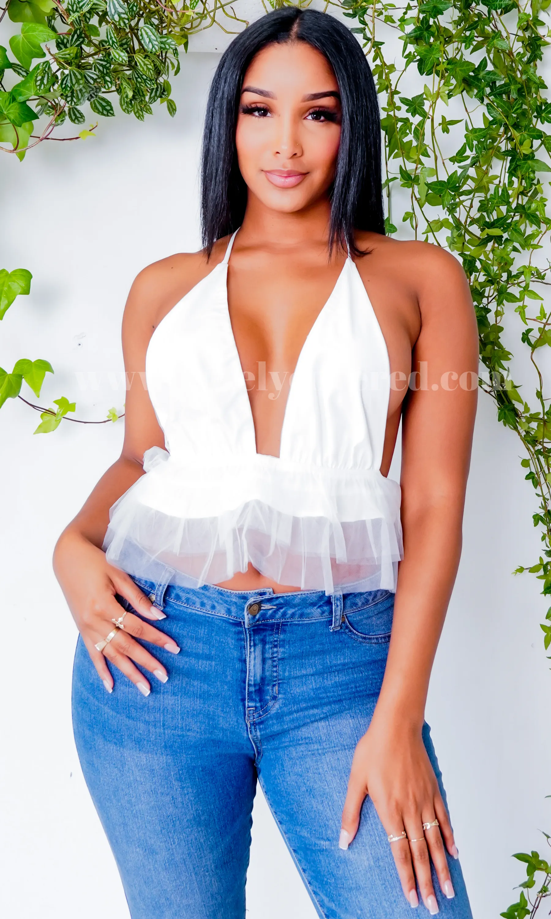 Jennifer Ruffle Halter Top - Ivory FINAL SALE