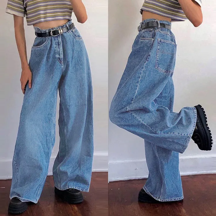 Joskaa y2k outfits INS Trendy Wide-Leg Pants Classic High Waist Denim Flared Trousers