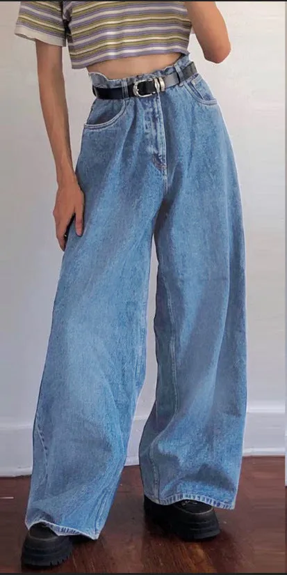 Joskaa y2k outfits INS Trendy Wide-Leg Pants Classic High Waist Denim Flared Trousers