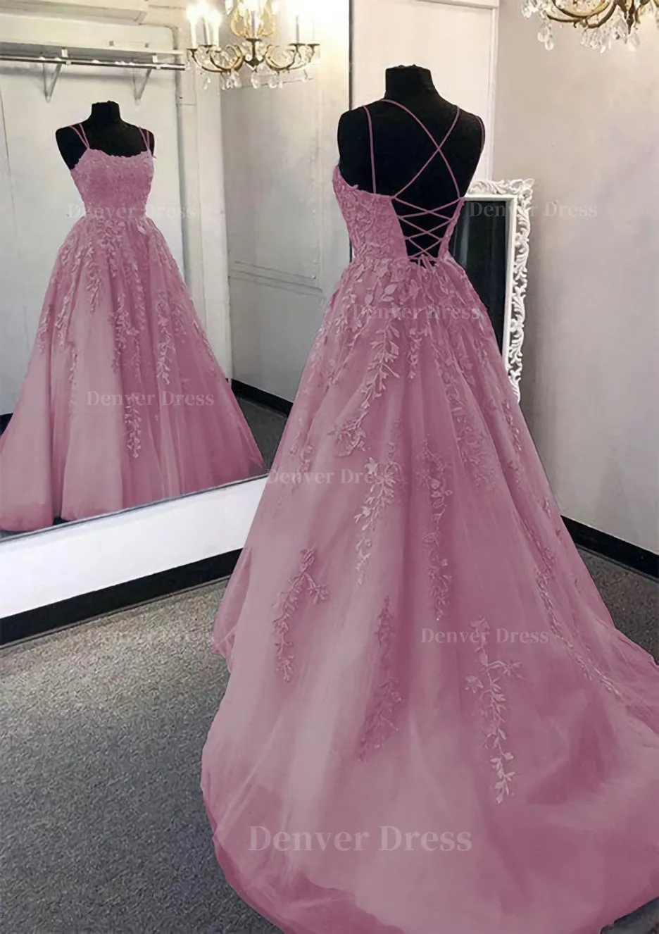 kamahe Ball Gown Scoop Neck Long/Floor-Length Tulle Prom Dress