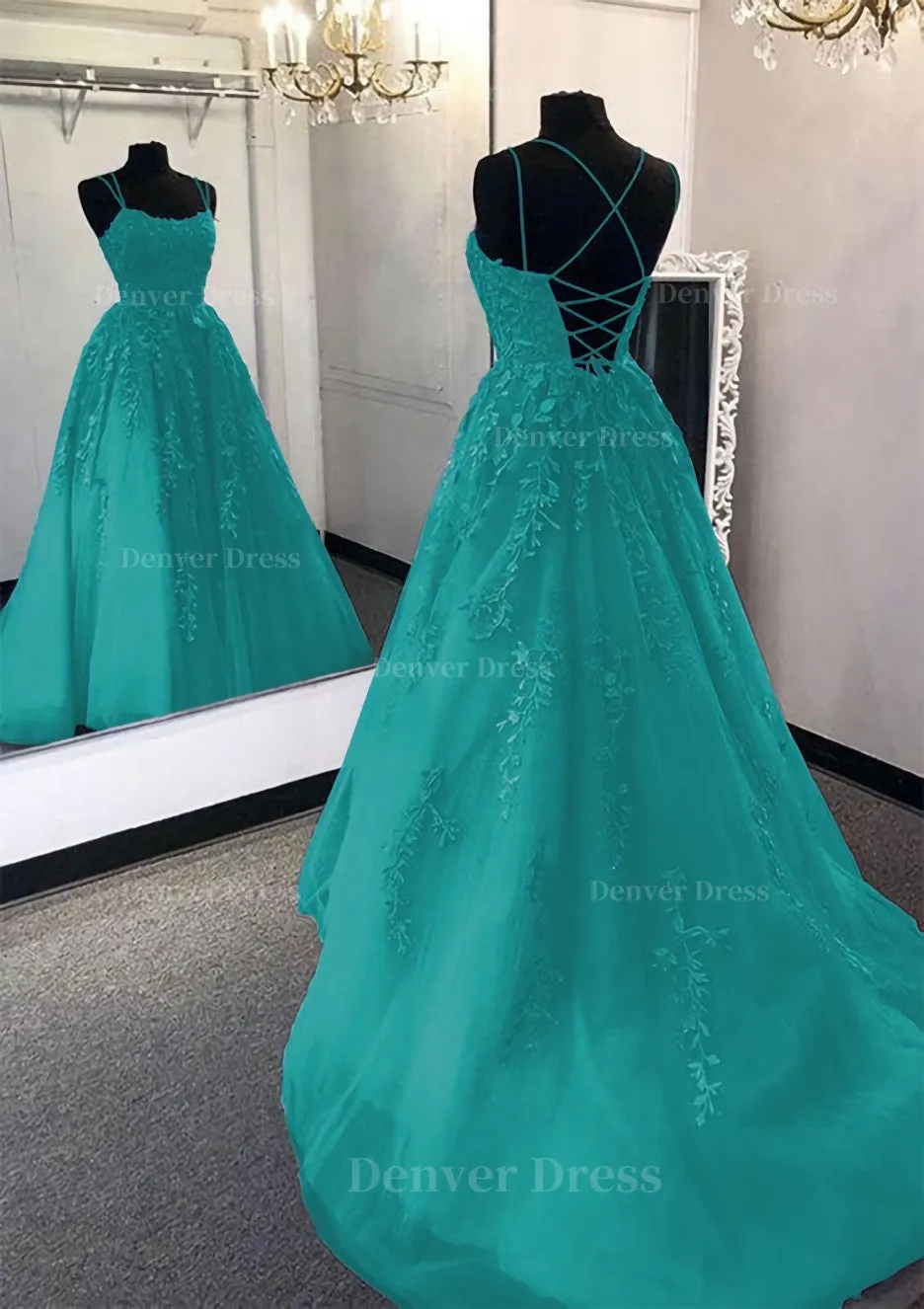 kamahe Ball Gown Scoop Neck Long/Floor-Length Tulle Prom Dress