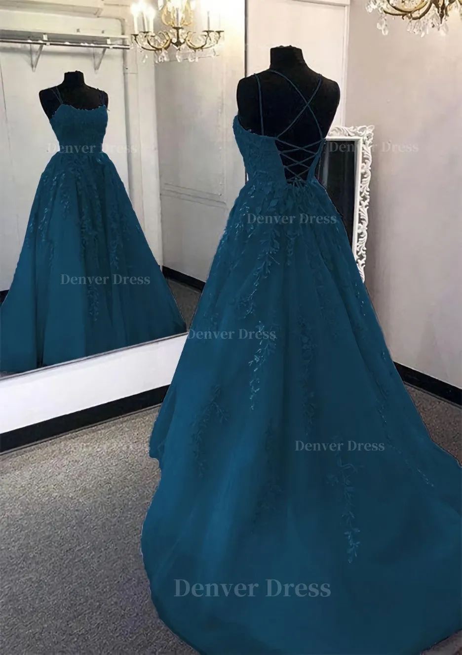 kamahe Ball Gown Scoop Neck Long/Floor-Length Tulle Prom Dress