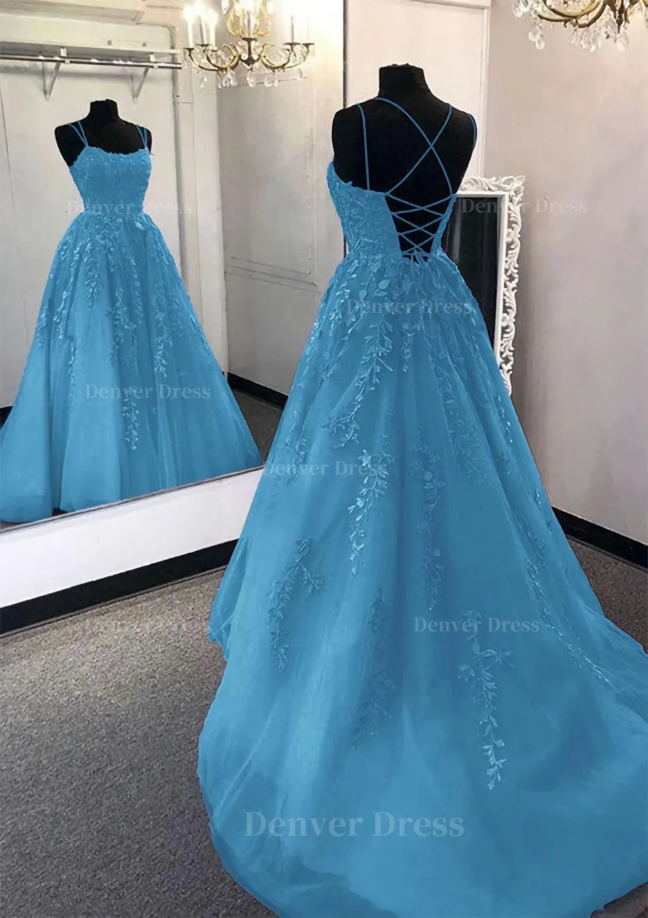 kamahe Ball Gown Scoop Neck Long/Floor-Length Tulle Prom Dress