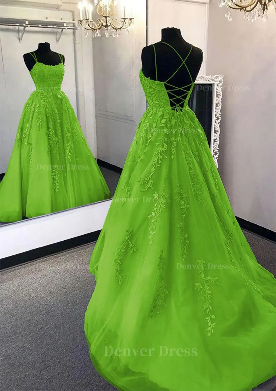 kamahe Ball Gown Scoop Neck Long/Floor-Length Tulle Prom Dress