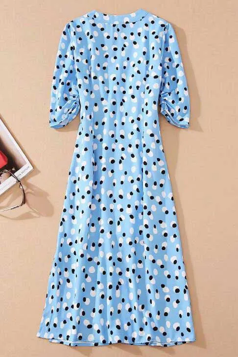 Kate Middleton Light Sky Blue Polka Dot Shirt Dress