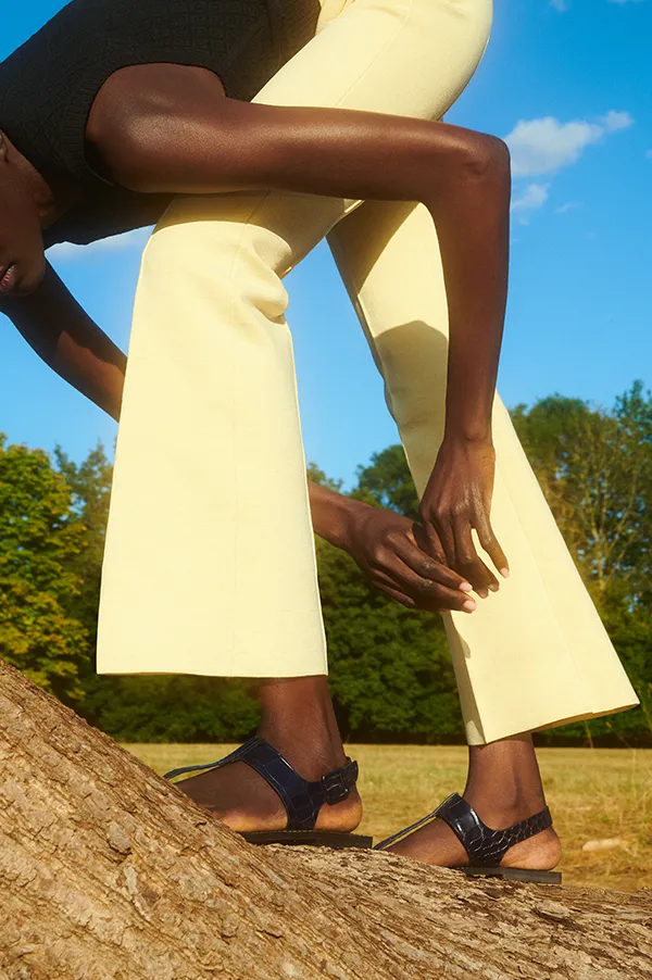 Kick Stretch-Cotton Pants In Subtle Jacquard Pale Yellow