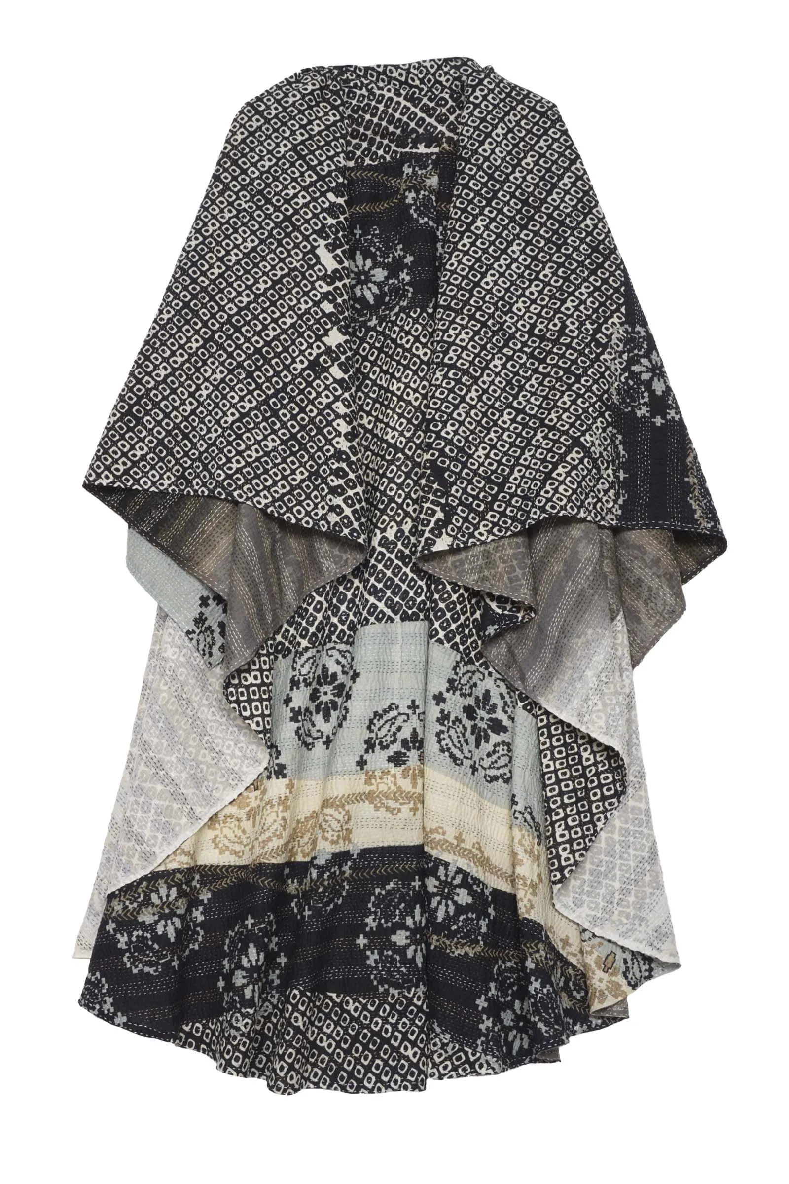 KIMONO COTTON KANTHA CAPE VEST - kc2241-blk -