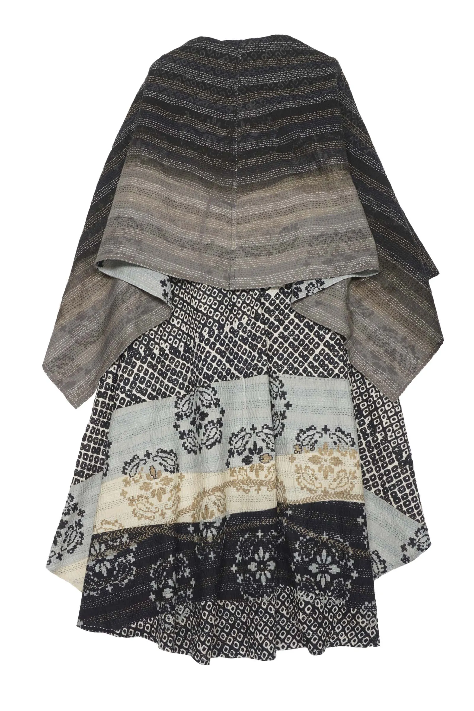 KIMONO COTTON KANTHA CAPE VEST - kc2241-blk -