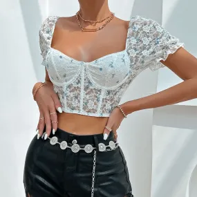 KittenAlarm - Matilda Floral Lace Crop Bustier Top