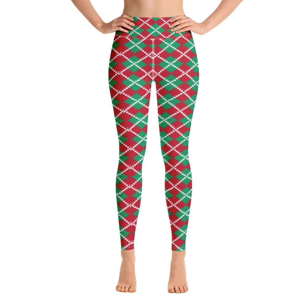 Knit Argyle Christmas Pattern Yoga Leggings