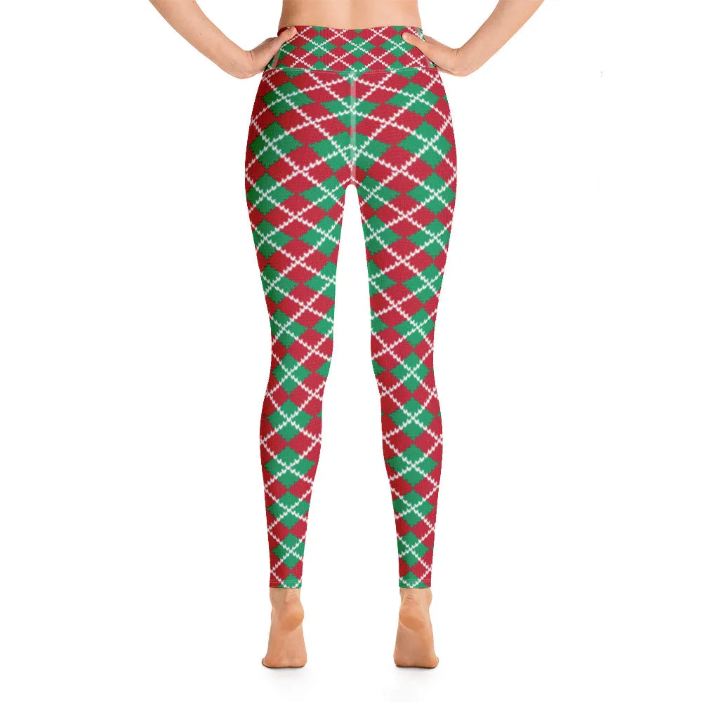 Knit Argyle Christmas Pattern Yoga Leggings