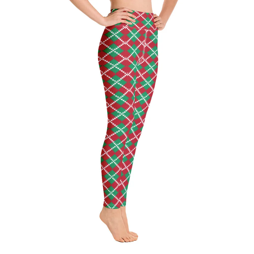 Knit Argyle Christmas Pattern Yoga Leggings