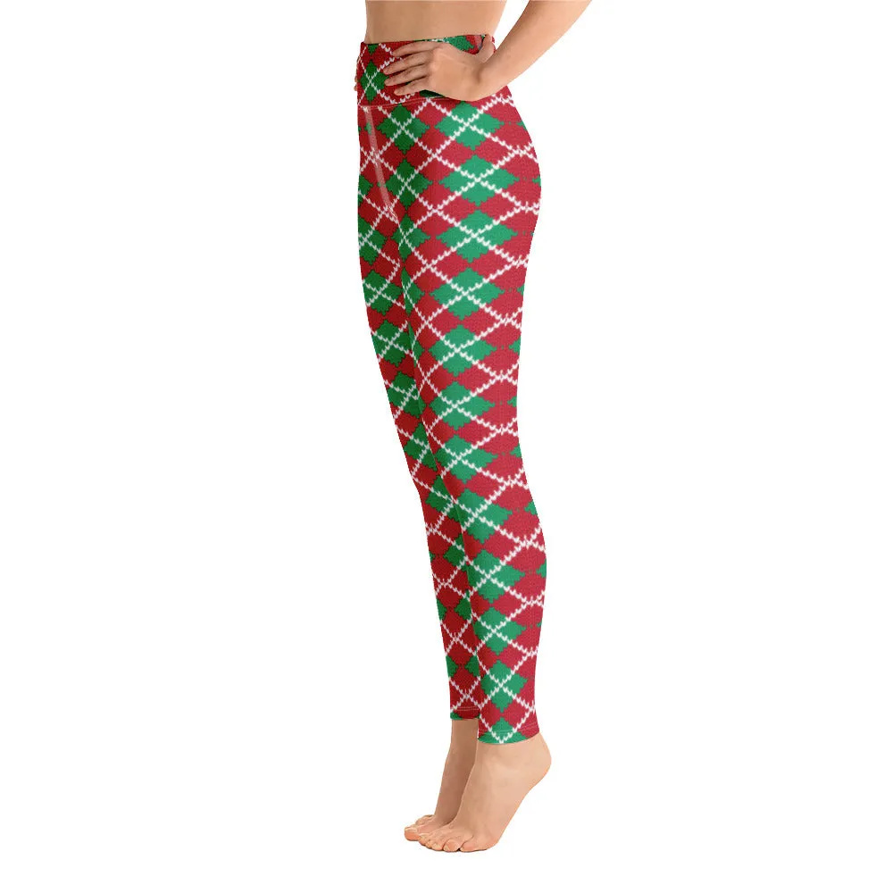 Knit Argyle Christmas Pattern Yoga Leggings