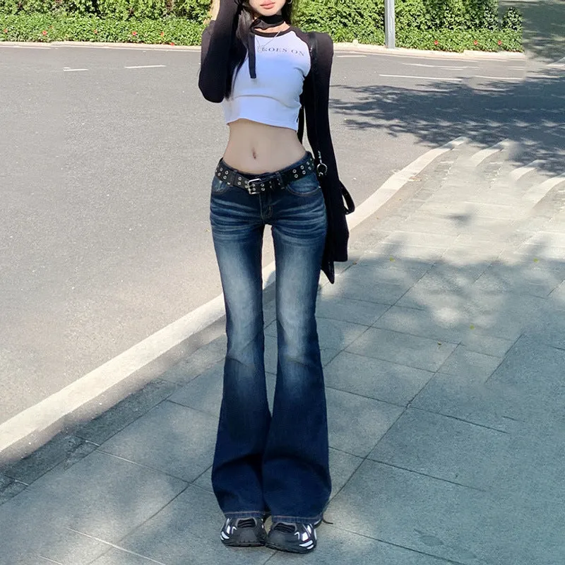 Lanfubeisi y2k outfits Low Waist Skinny Jeans for Women 2024 Early Autumn American Hot Girl Slim Fit Slimming Stretch All-Match Retro Flared Pants