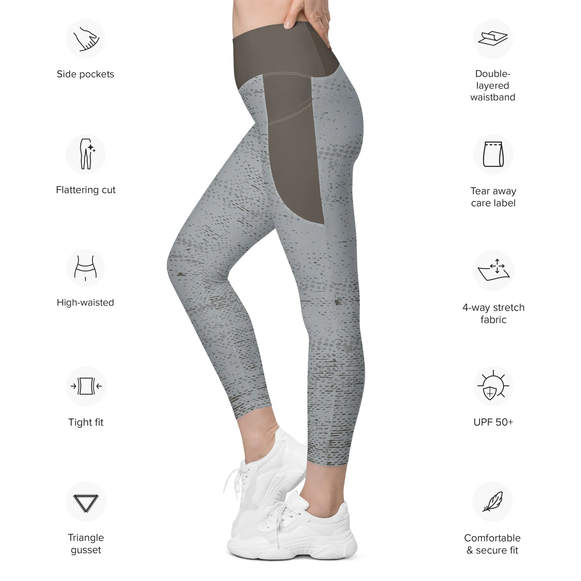 Life League Gear - Women's Leggings with Pockets - "ADAPT" MAKO GREY / MANGROVE MUD