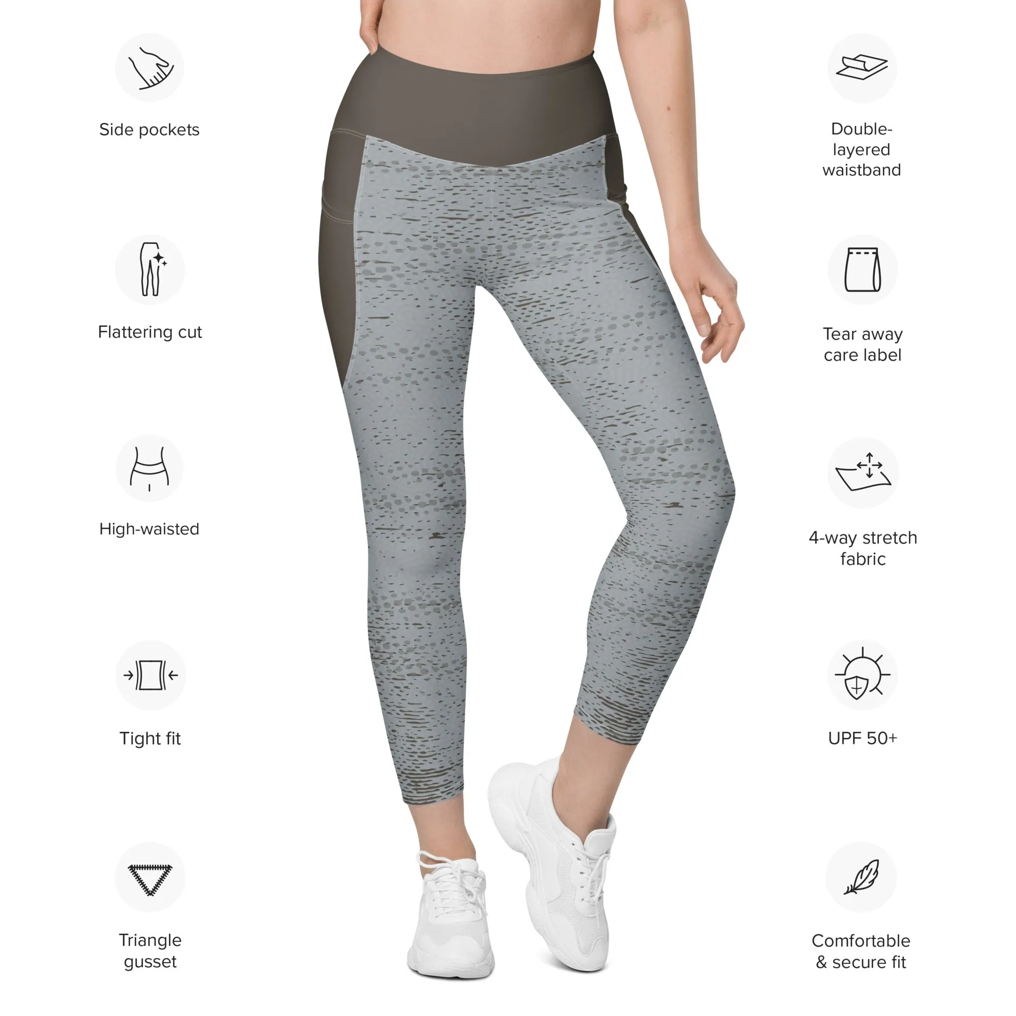 Life League Gear - Women's Leggings with Pockets - "ADAPT" MAKO GREY / MANGROVE MUD