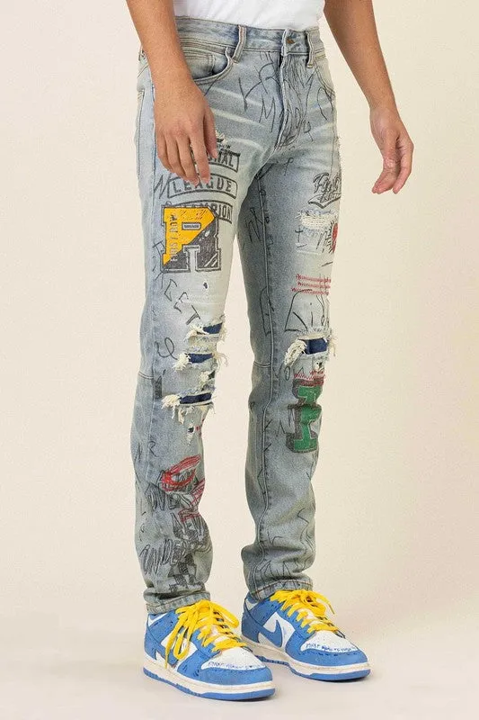 [LIMITED EDITION] First Row L.A. - ALLOver Doodling Slim Fit Denim Jeans