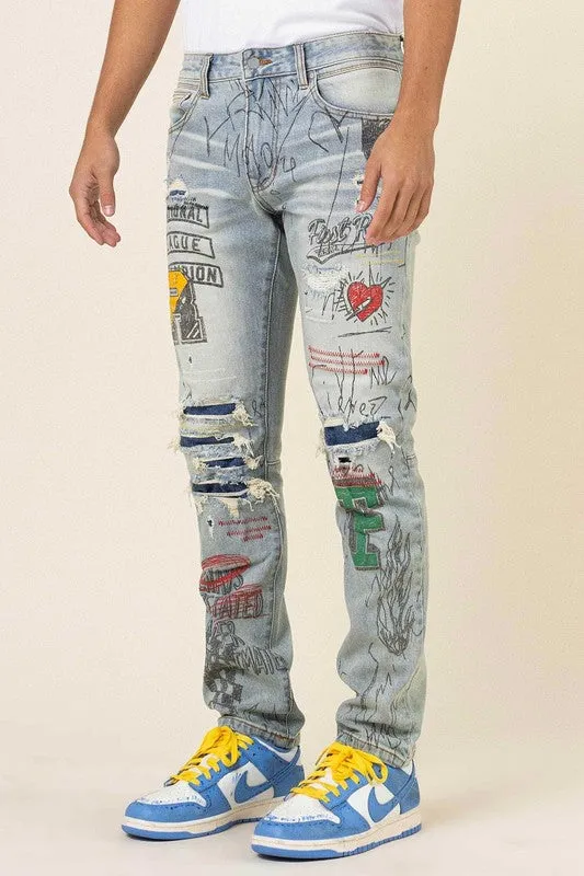 [LIMITED EDITION] First Row L.A. - ALLOver Doodling Slim Fit Denim Jeans