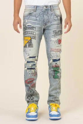 [LIMITED EDITION] First Row L.A. - ALLOver Doodling Slim Fit Denim Jeans