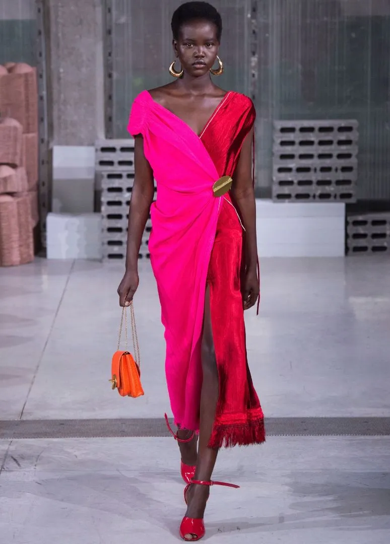 Marni fall '18 contrast wrap dress, pink & red, 10