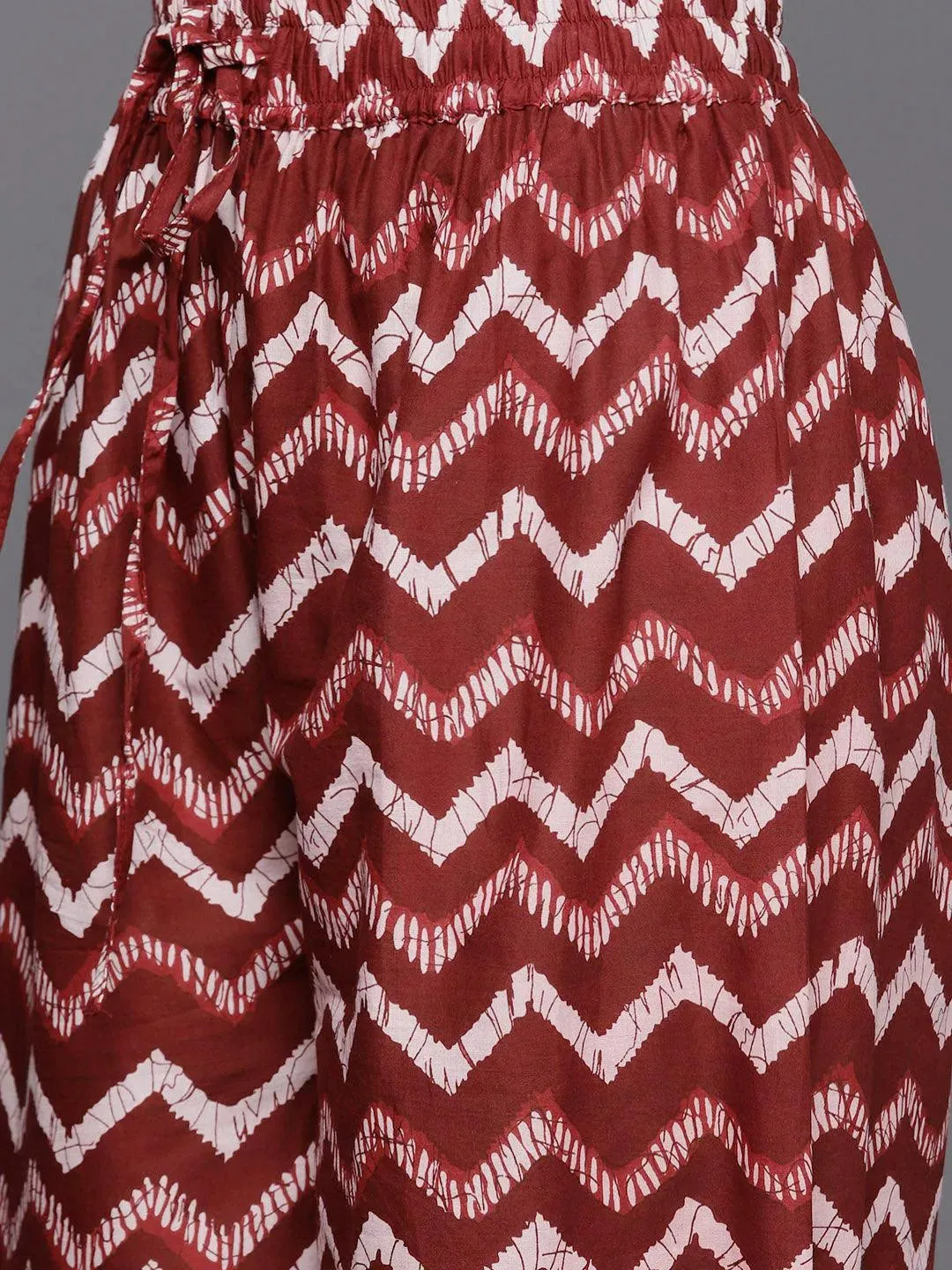 Maroon Printed Cotton Straight Kurta With Salwar