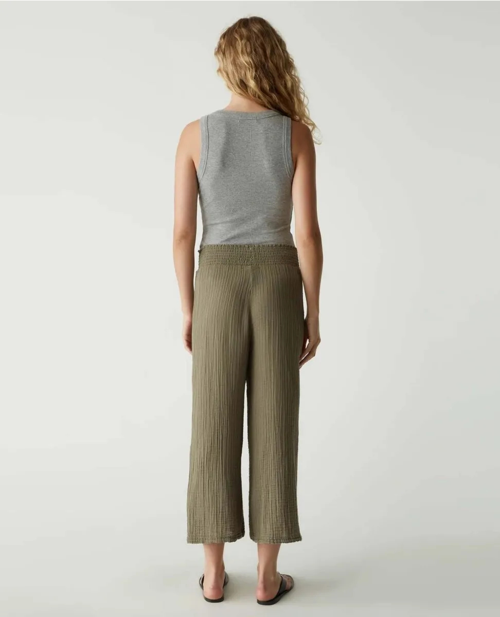 Medina Smocked Waist Cropped Pant Olive