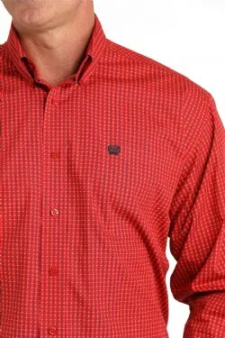 Men's Cinch Money Print Button Down Western Shirt- Red