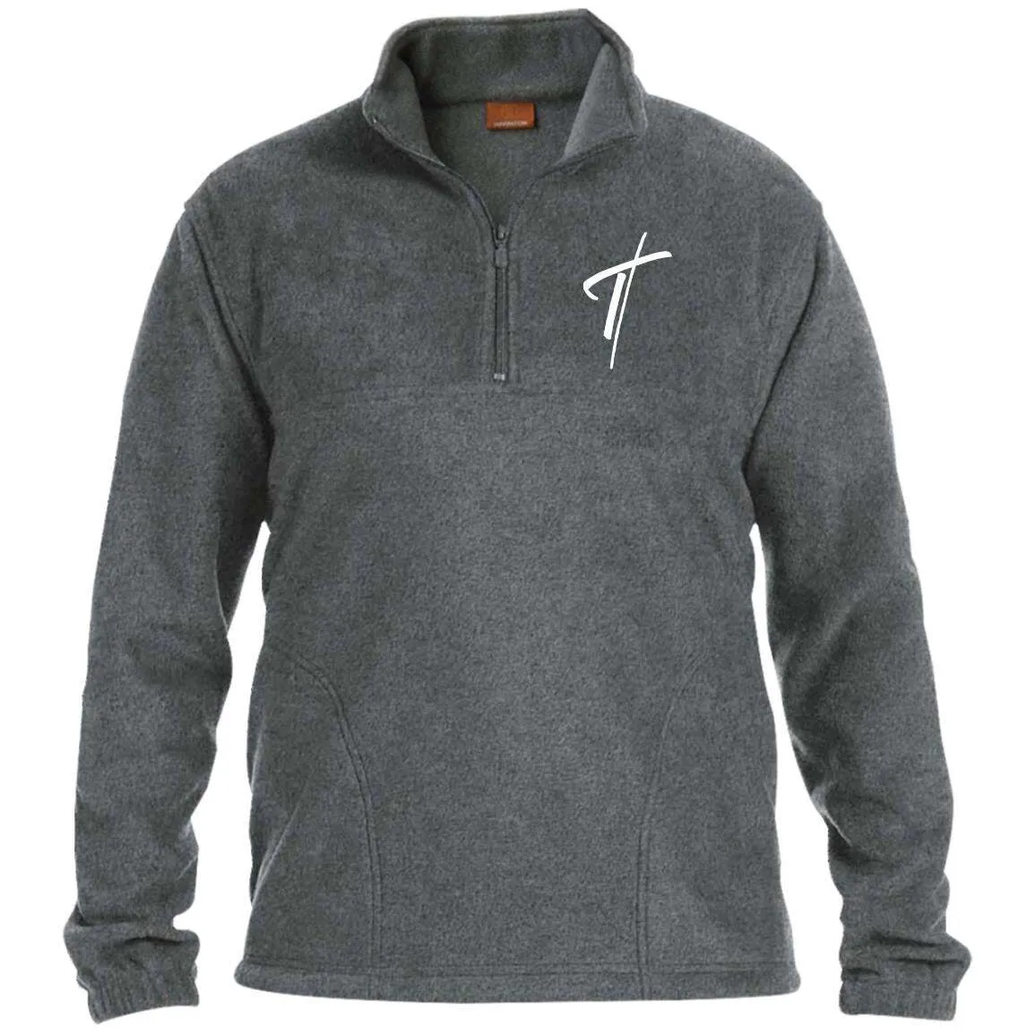 Mens Quarter Zip Fleece Pullover, Embroidered Cross Long Sleeve Shirt