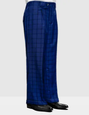 Men's Wide Leg Plaid Pants Super 150'S Italian Wool | Sapphire | WP-104