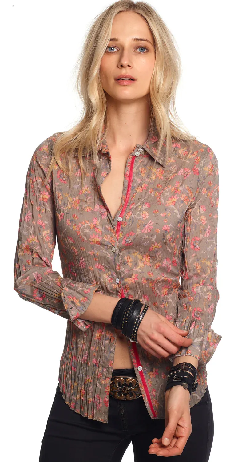 Morocco Floral Taupe Button Down Shirt by Cino