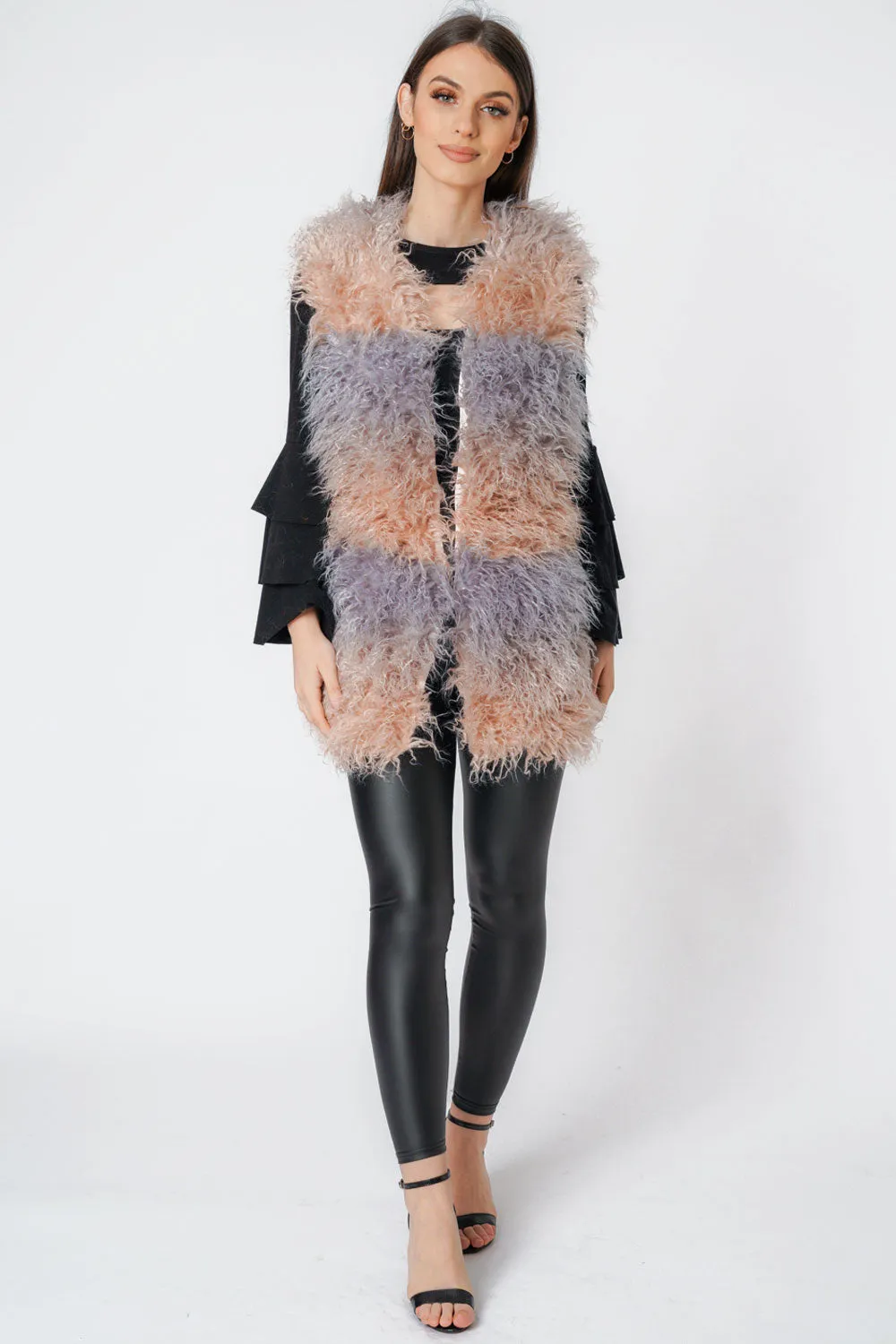 Multi Colour Shaggy Mongolian Faux Fur Gilet