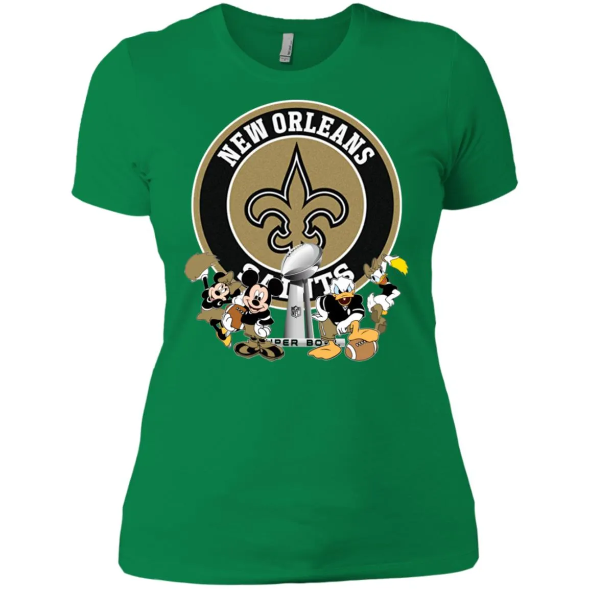 Nfl – New Orleans Saints Super Bowl 2019 Mickey Mouse Minnie Mouse Donald Duck Daisy Duck Football Women Cotton T-Shirt