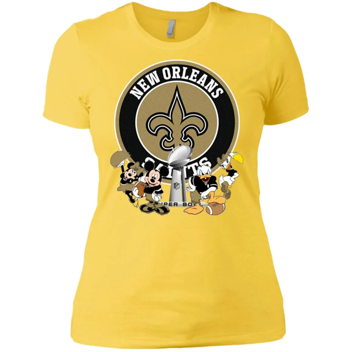 Nfl – New Orleans Saints Super Bowl 2019 Mickey Mouse Minnie Mouse Donald Duck Daisy Duck Football Women Cotton T-Shirt