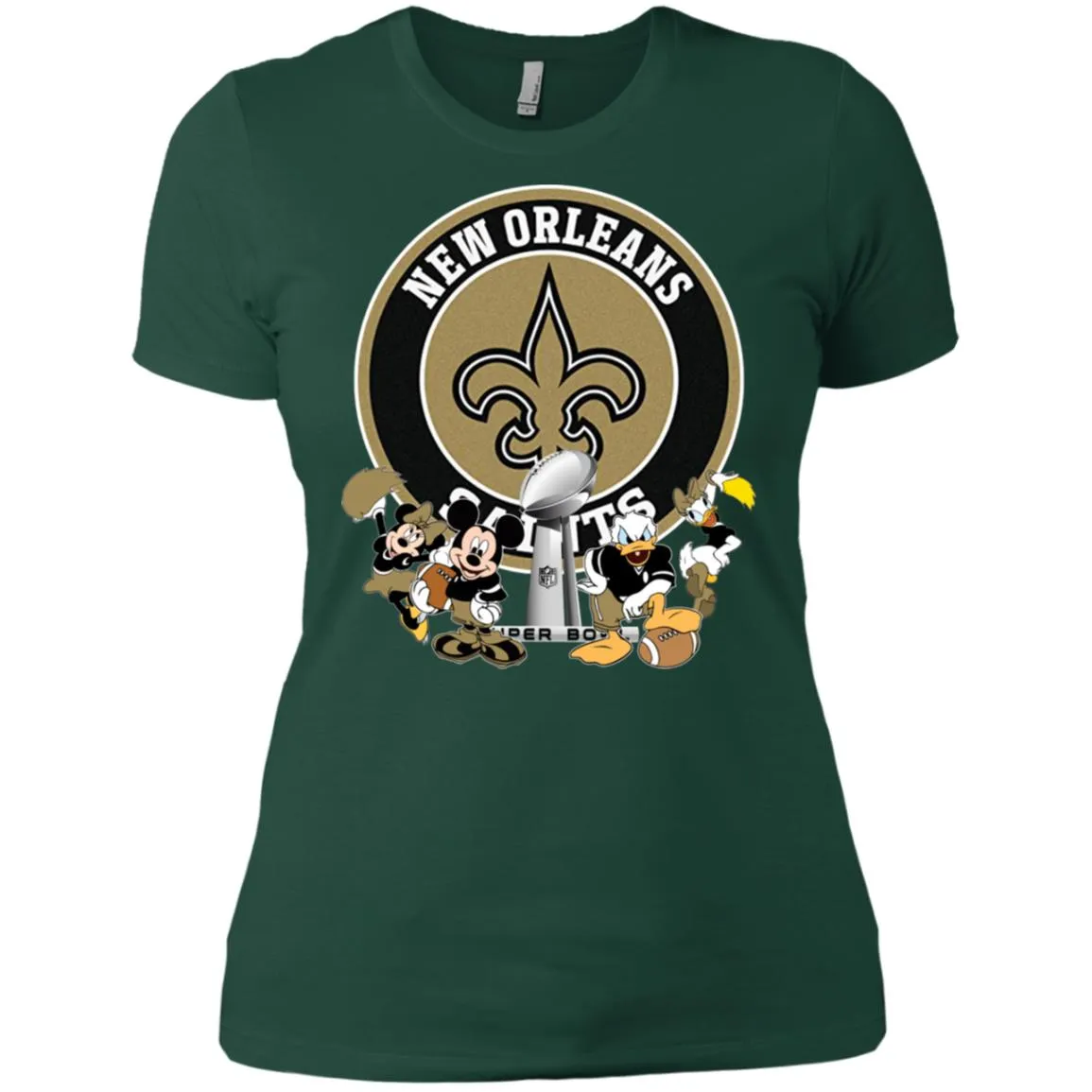 Nfl – New Orleans Saints Super Bowl 2019 Mickey Mouse Minnie Mouse Donald Duck Daisy Duck Football Women Cotton T-Shirt