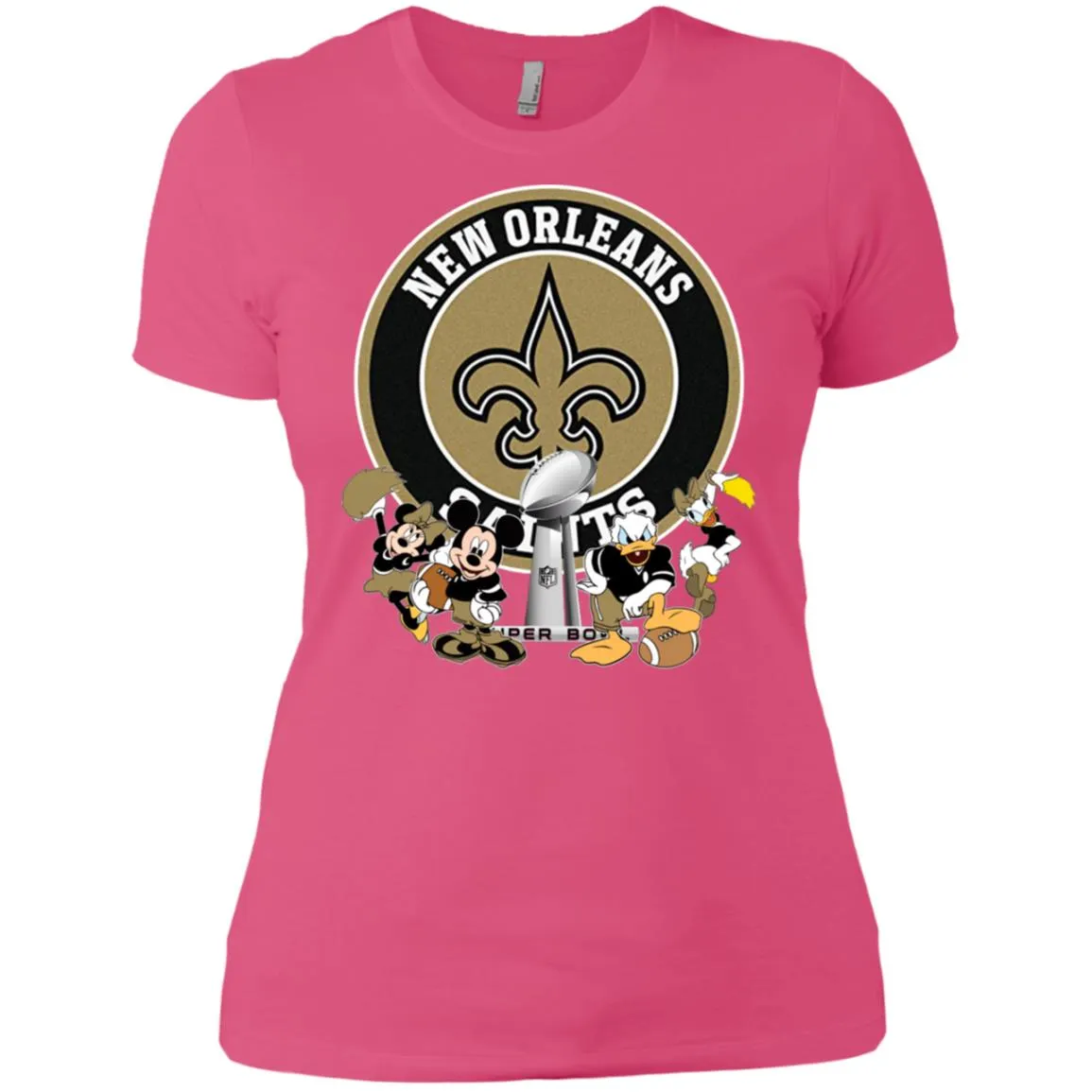 Nfl – New Orleans Saints Super Bowl 2019 Mickey Mouse Minnie Mouse Donald Duck Daisy Duck Football Women Cotton T-Shirt